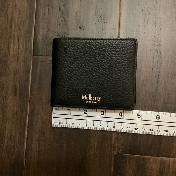 Mulberry Men Black Yellow 8 Card Trifold Heavy Grain Leather Wallet - Picture 7 of 7